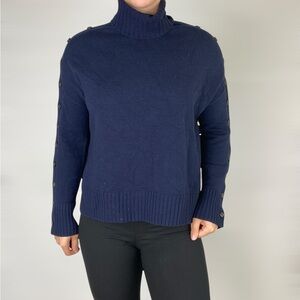 A.L.C Crosley Merino Wool Button Sweater Mock Neck Long Sleeve Blue‎